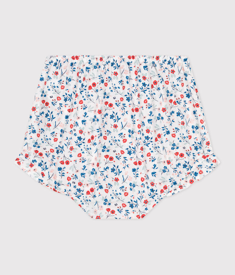 Babies' poplin bloomers printed with little flowers white/multicolor