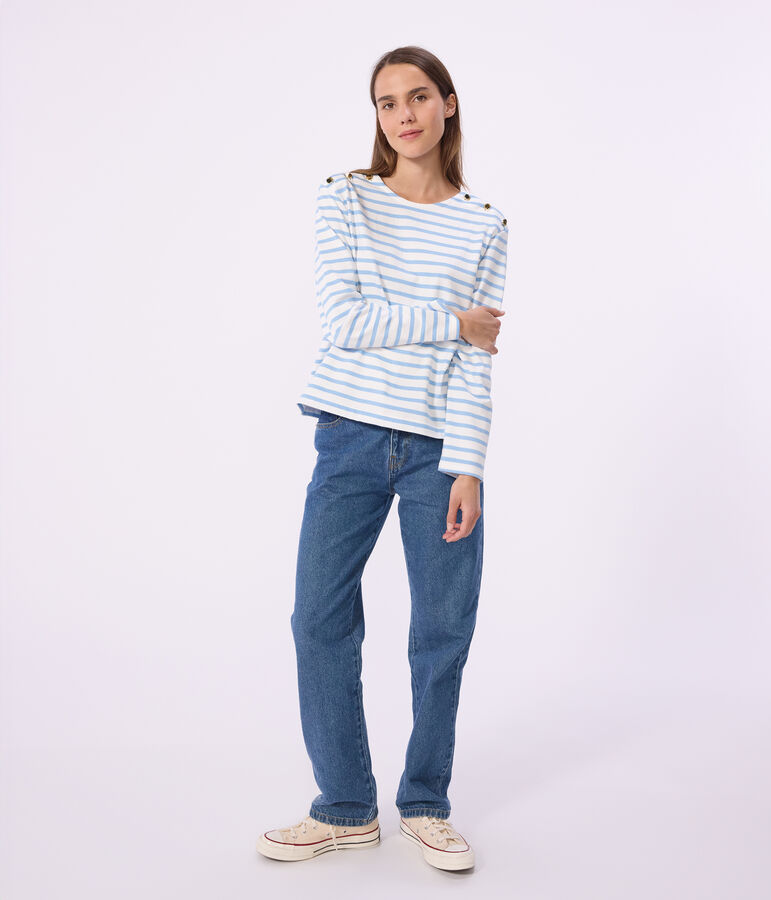 Women's stripy cotton Breton top white/blue