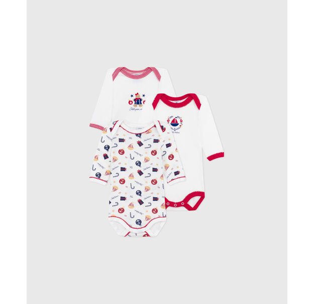 Lot de bodies manches longues en coton imprim&eacute; multicolor