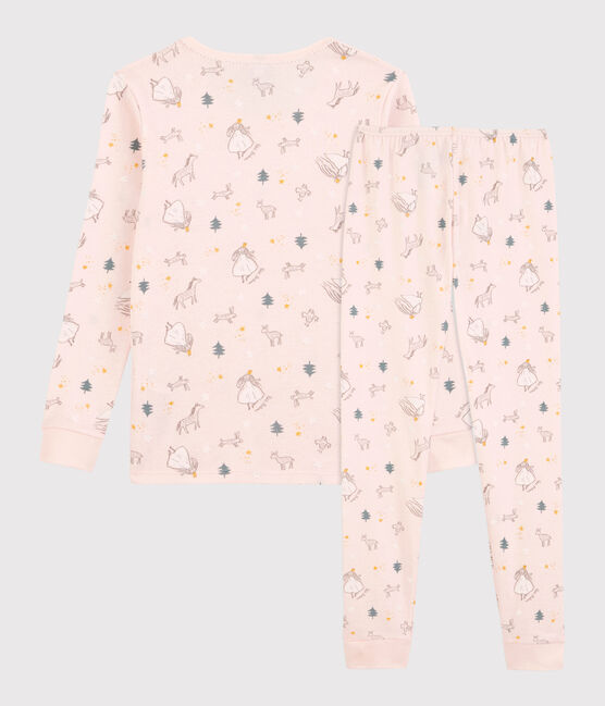 Girls' Princess Print Snugfit Cotton Pyjamas FLEUR pink/MULTICO white