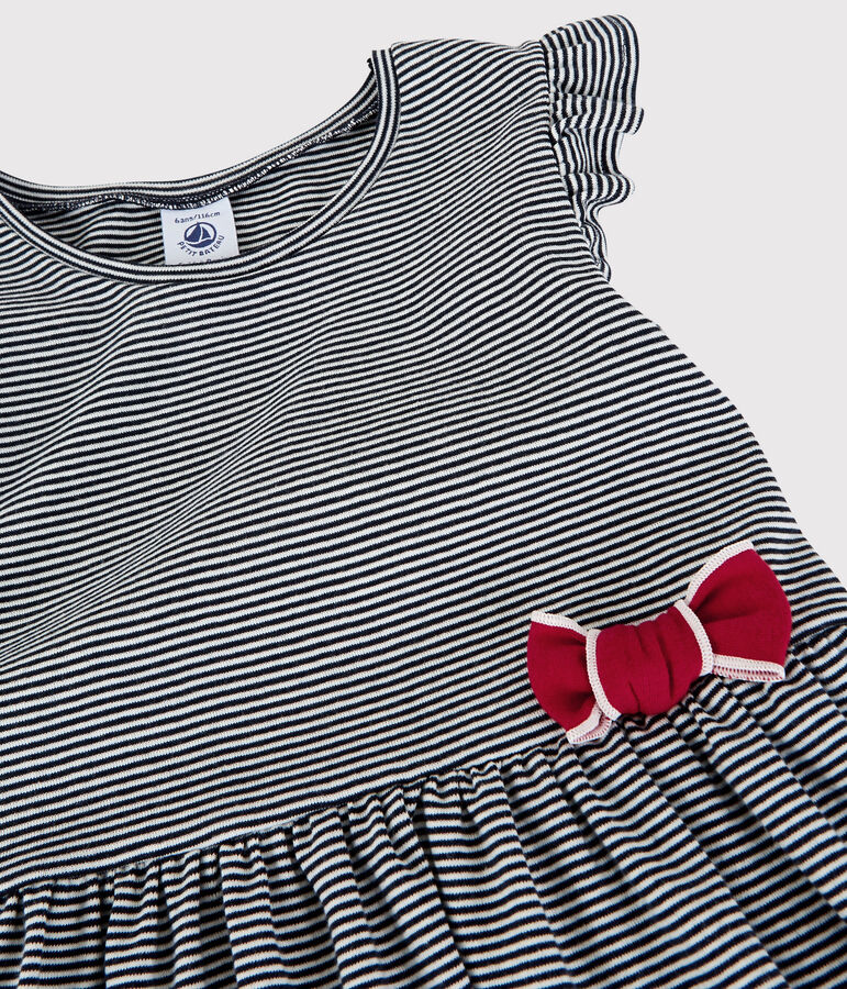 Girls' Short-Sleeved Cotton Dress blue/white