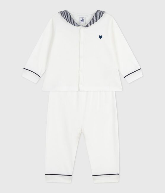 Babies' two-piece pyjamas with a sailor collar MARSHMALLOW white