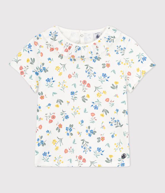 Girls' Short-Sleeved Cotton T-Shirt MARSHMALLOW white/MULTICO white