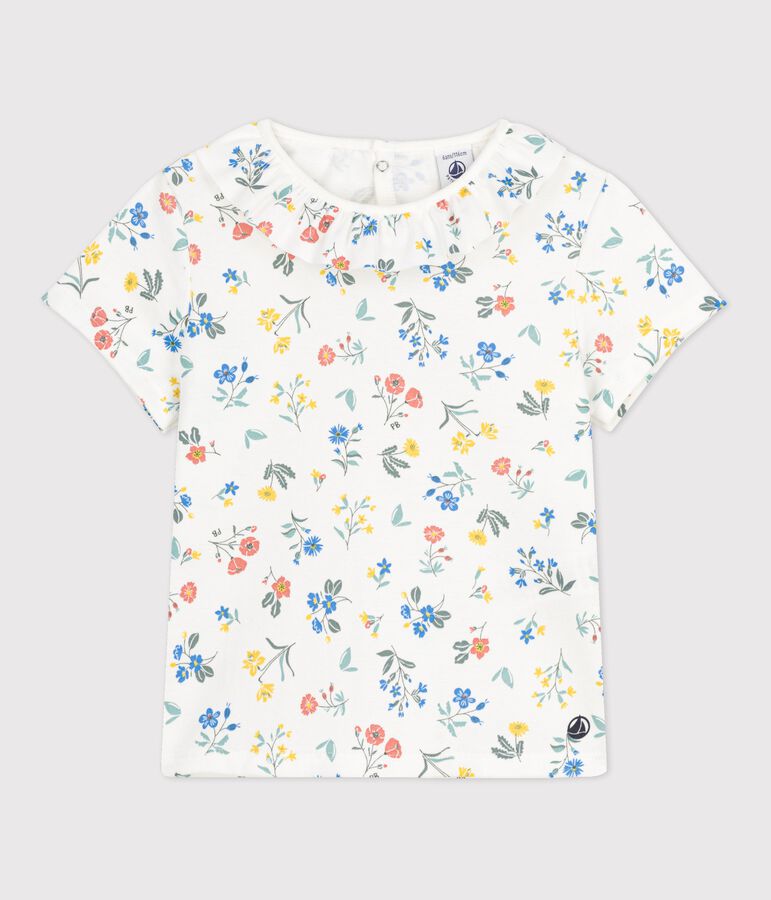 Girls' Short-Sleeved Cotton T-Shirt white/multicolor
