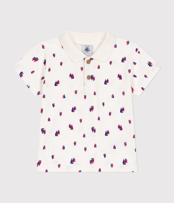 Babies' short-sleeved fine jersey polo shirt MARSHMALLOW white/MULTICO white
