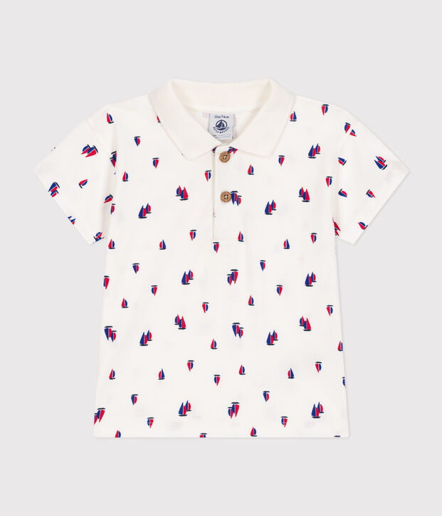 Babies' short-sleeved fine jersey polo shirt white/multicolor