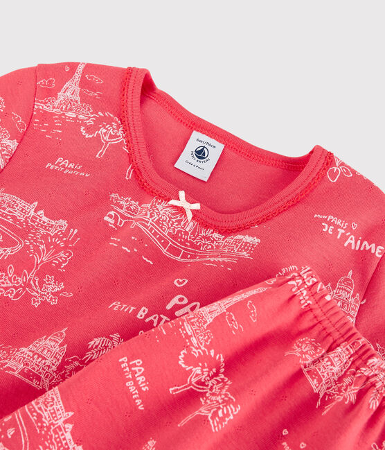 Girls' Paris Print Cotton Short Pyjamas GROSEILLER pink/FLEUR pink