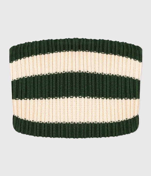 Unisex Fleece-Lined Stripy Knitted Snood green/ecru