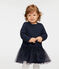 Baby Girls' Long-Sleeved Dual Material Dress SMOKING blue/MARSHMALLOW white
