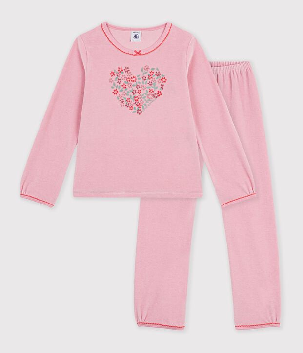 Children's velour pyjamas with a heart motif pink