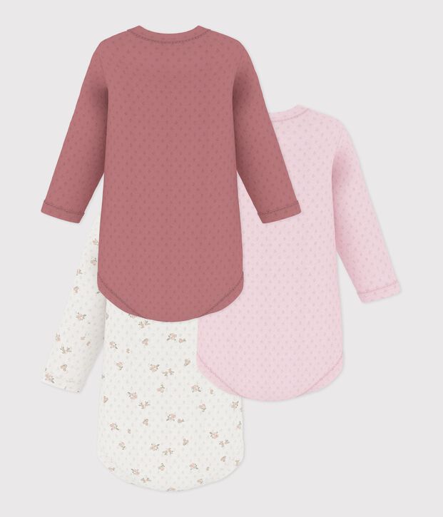 Pack of long-sleeved bodies for babies in cotton printed with flowers multicolor