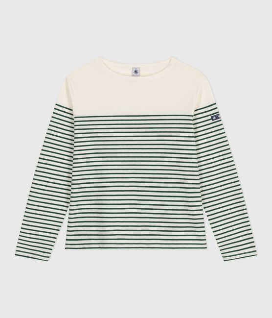 Women's cotton Breton T-shirt top MILK green/WILLOW