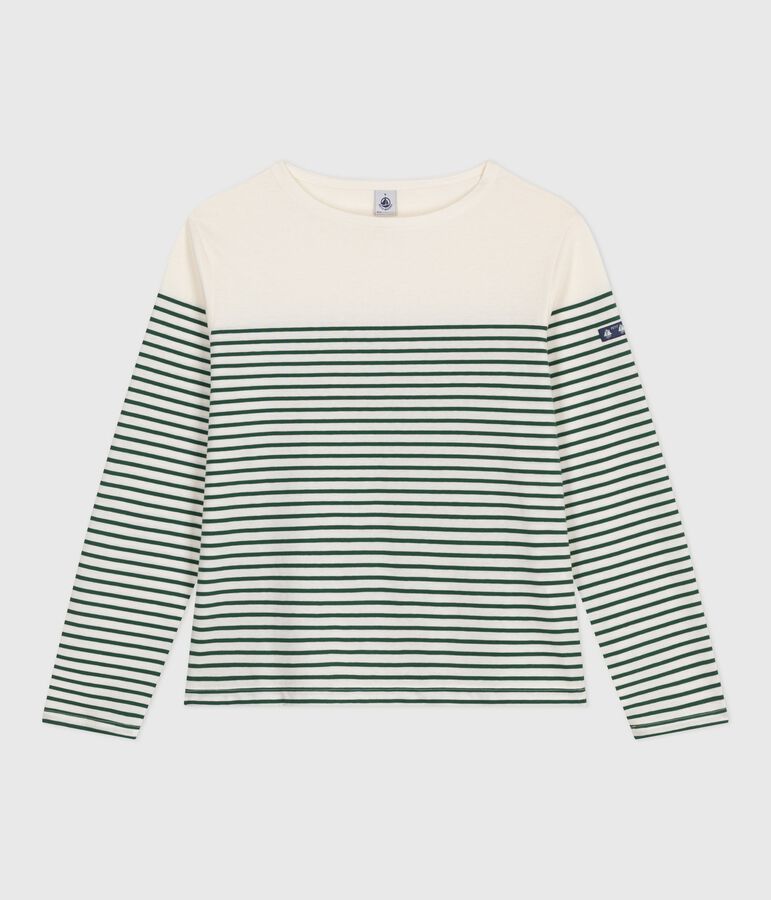 Women's cotton Breton T-shirt top Ecru/green