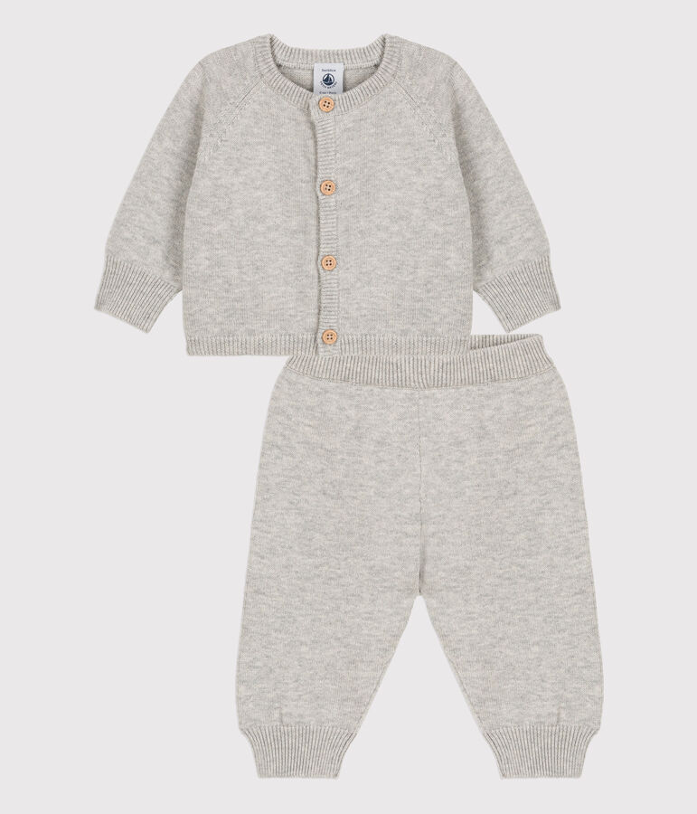 Babies' Wool/Cotton Knit Clothing - 2-Piece Set grey