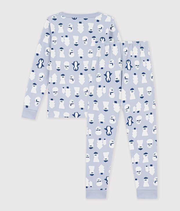 Children's snug-fitting printed cotton pyjamas blue/multicolor