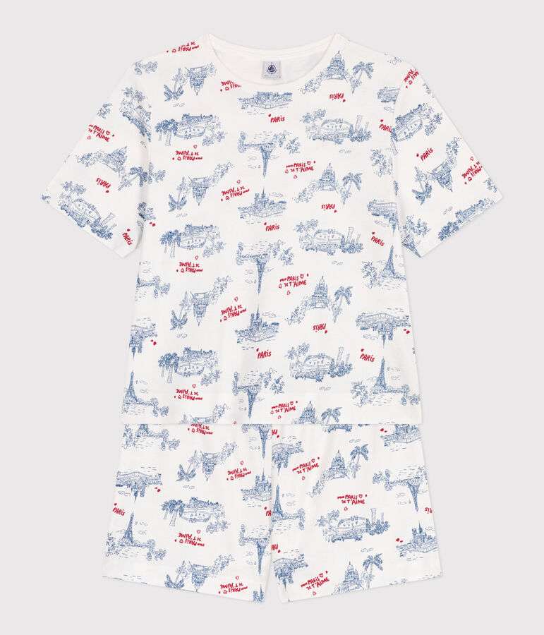 Women's short Paris print cotton pyjamas MARSHMALLOW white/MULTICO white