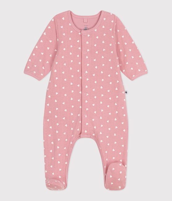 Babies' bodyjama in small heart print tube knit CHARME pink/MARSHMALLOW white