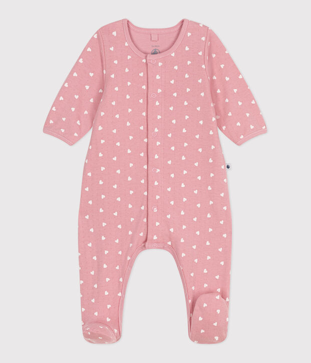 Babies' bodyjama in small heart print tube knit pink/white
