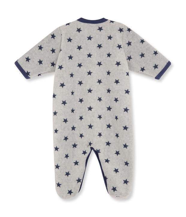Baby boy's printed warm fleece coveralls grey/blue