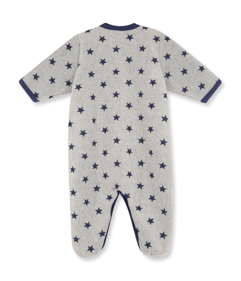Baby boy's printed warm fleece coveralls grey/blue
