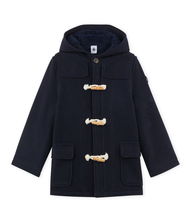 Boy's lined duffel coat in wool broadcloth blue