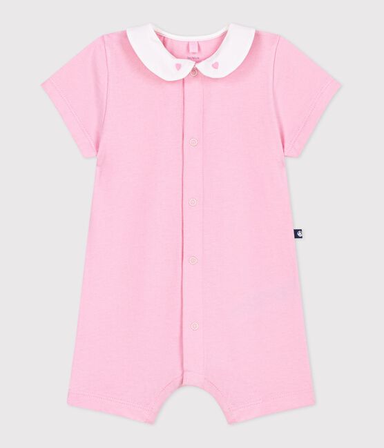 Babies short cotton jumpsuit with hearts embroidered on the collar MARQUISE pink