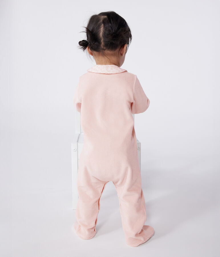 Babies' velour pyjamas with a collar SALINE pink