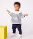 Babies' long-sleeved cotton blouse with Breton stripes and hearts on the collar