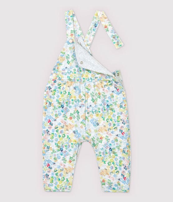 Baby Girls' Fleece Dungarees. POUSSIERE grey/MULTICO white