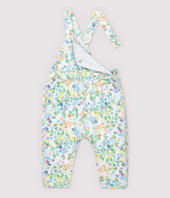 Baby Girls' Fleece Dungarees. POUSSIERE grey/MULTICO white