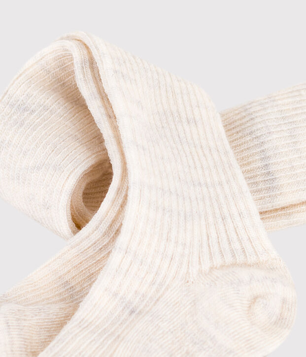 Babies' plain wool and cotton tights beige