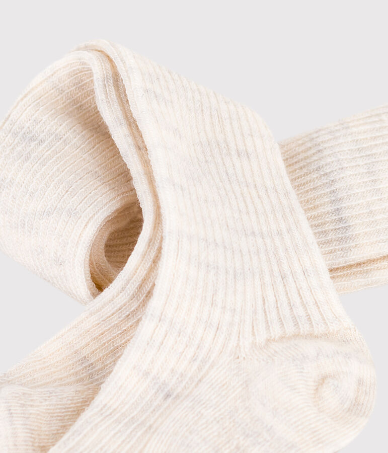 Babies' plain wool and cotton tights beige