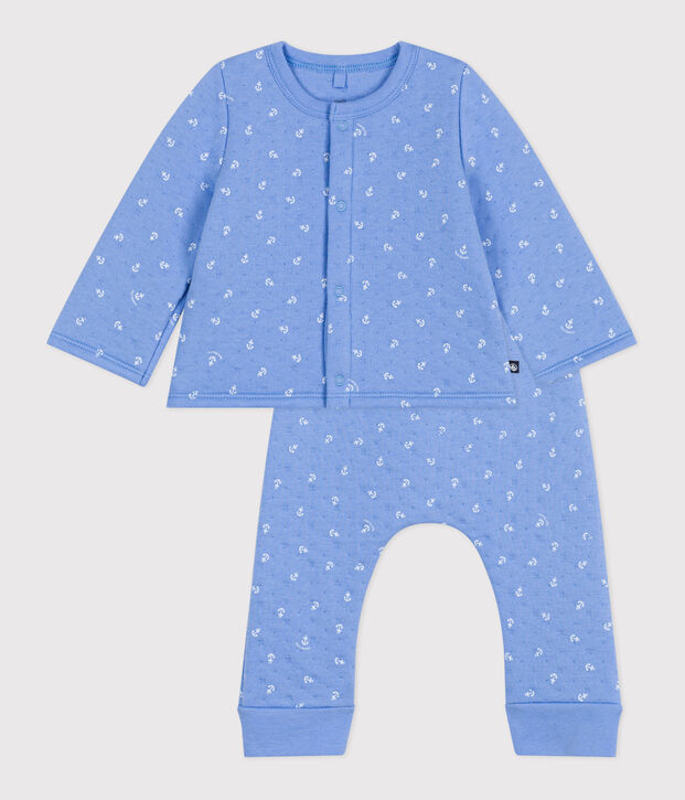 Babies' two-piece cotton outfit blue/white