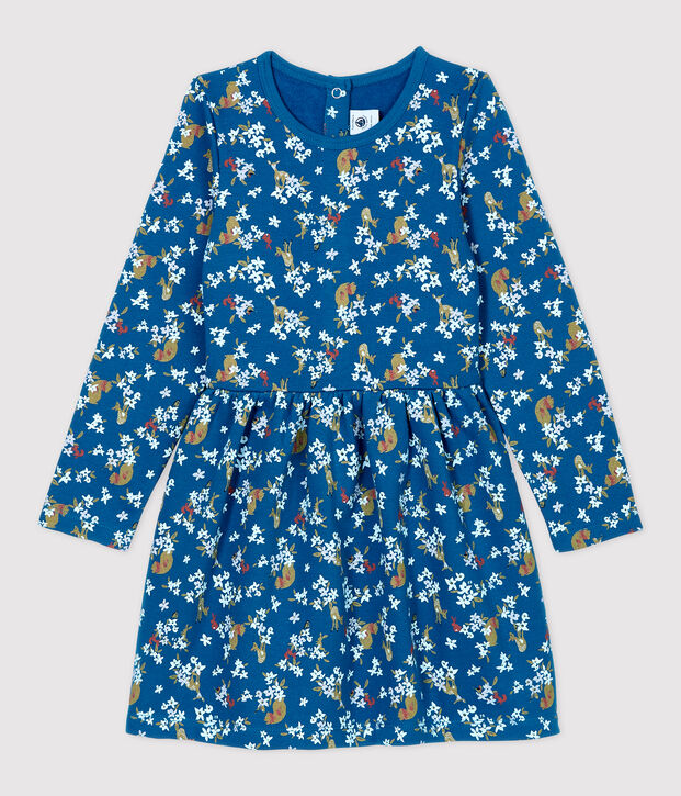 Girls' Long-Sleeved Fleece Dress blue/multicolor