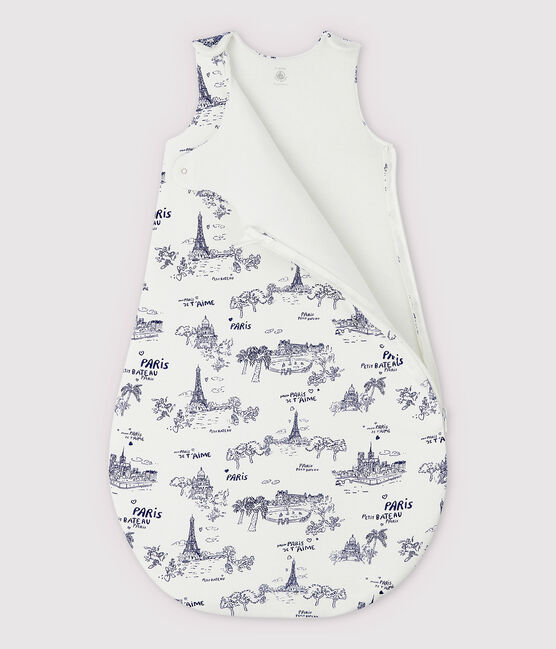 Babies' Rib Knit Toile de Jouy Paris Sleeping Bag MARSHMALLOW white/MEDIEVAL blue