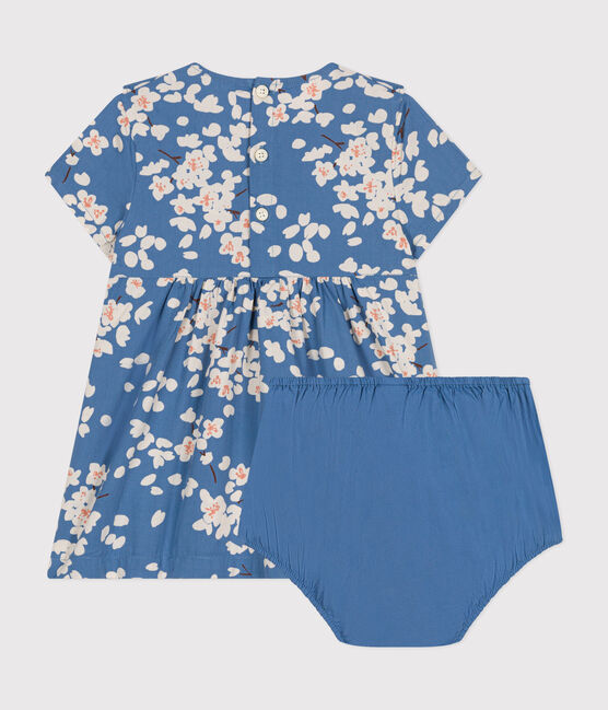 Baby Girls' Short-Sleeved Poplin Dress and Bloomers BEACH blue/MULTICO