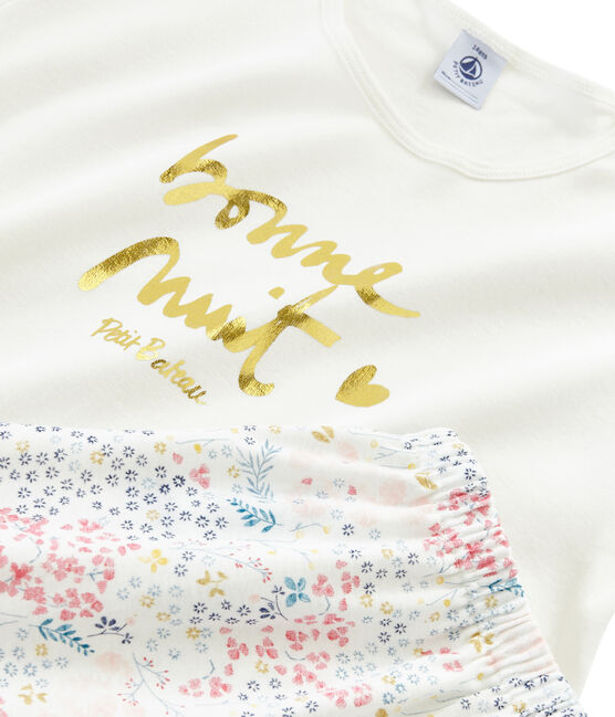 Girls' Ribbed Cropped Pyjamas MARSHMALLOW white/MULTICO white