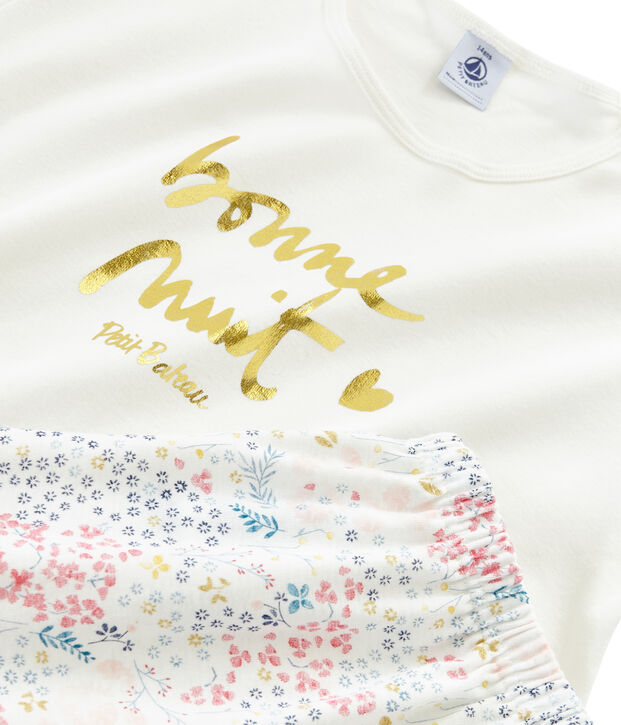 Girls' Ribbed Cropped Pyjamas white/multicolor
