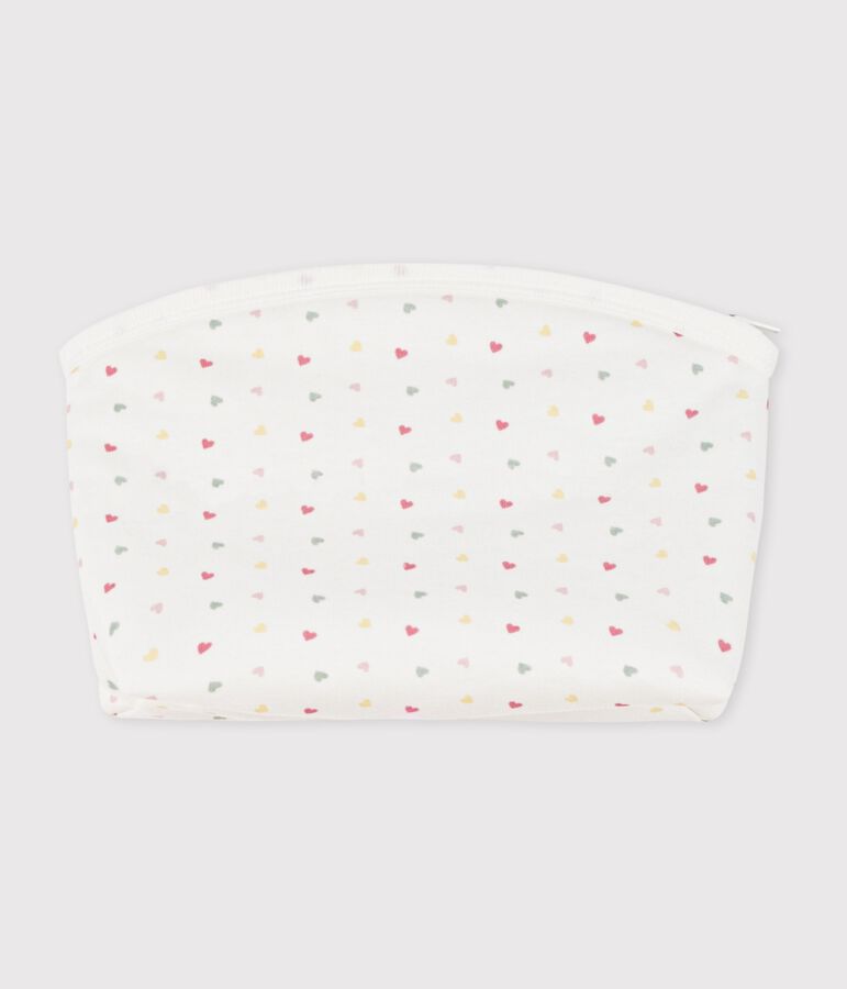 Babies' small heart-print cotton bag MARSHMALLOW white/MULTICO white