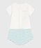 Newborn babies' two-piece cotton set with a stripy bottom half MARSHMALLOW blue/AQUATIC