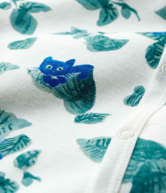 Babies' Cat Print Double-Sided Jersey Sleepsuit MARSHMALLOW white/MULTICO white