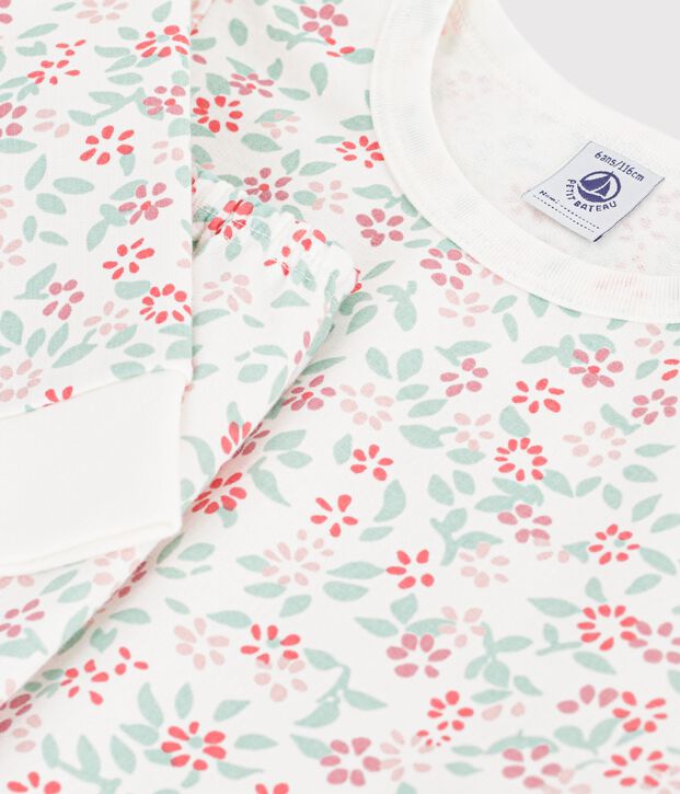 Children's fleece pyjamas with flowers white/multicolor