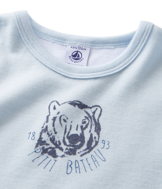Boy's short-sleeved T-shirt in wool and cotton Fraicheur blue