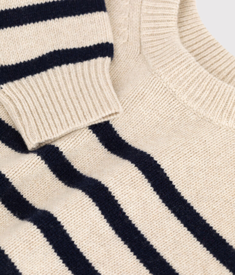 Children's Unisex Stripy Wool/Cotton Pullover Ecru/blue