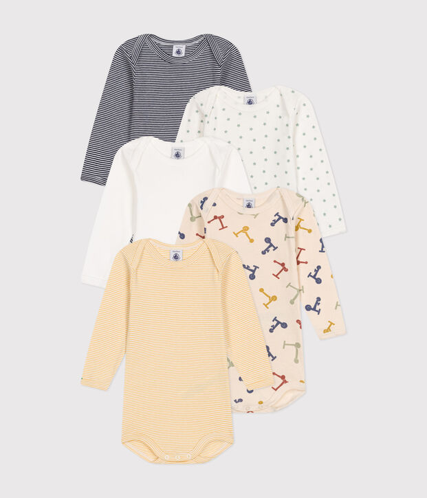 Babies' Scooter Design Long-Sleeved Cotton Bodysuits - 5-Pack multicolor