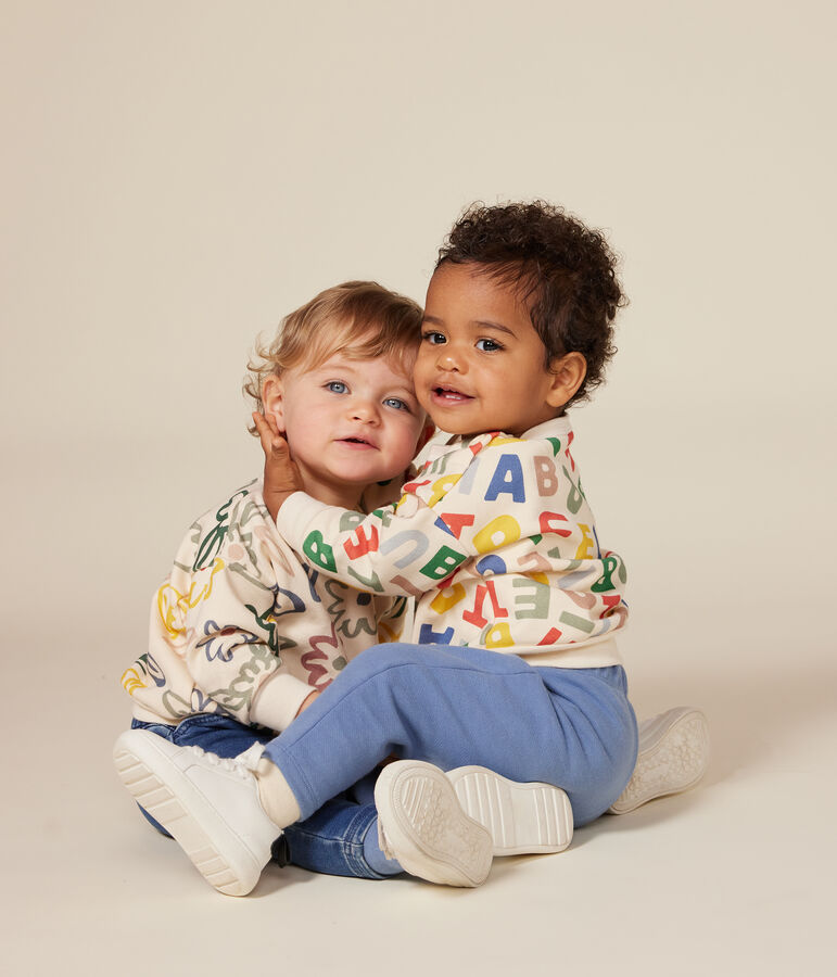 Babies' fleece sweatshirt Ecru/multicolor