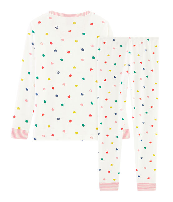 Girls' Snugfit Ribbed Pyjamas MARSHMALLOW white/MULTICO white
