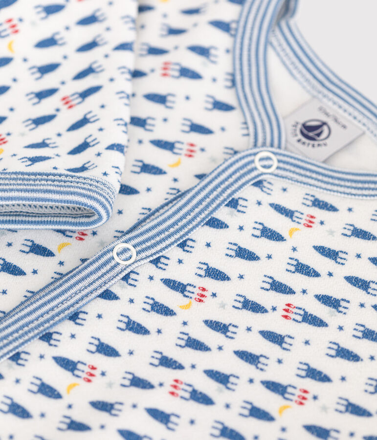 Babies' rocket print velour pyjamas white/multicolor