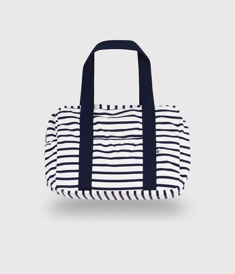 Babies' striped cotton maternity bag MARSHMALLOW white/SMOKING blue