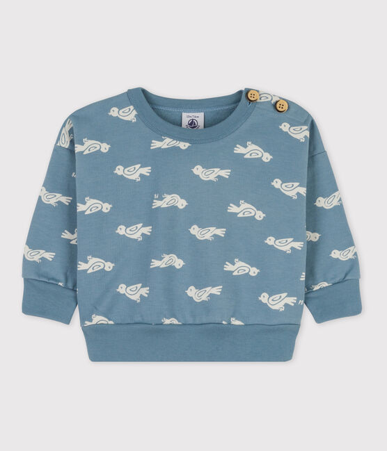 Babies' Bird Patterned Cotton Sweatshirt ROVER blue/MARSHMALLOW white